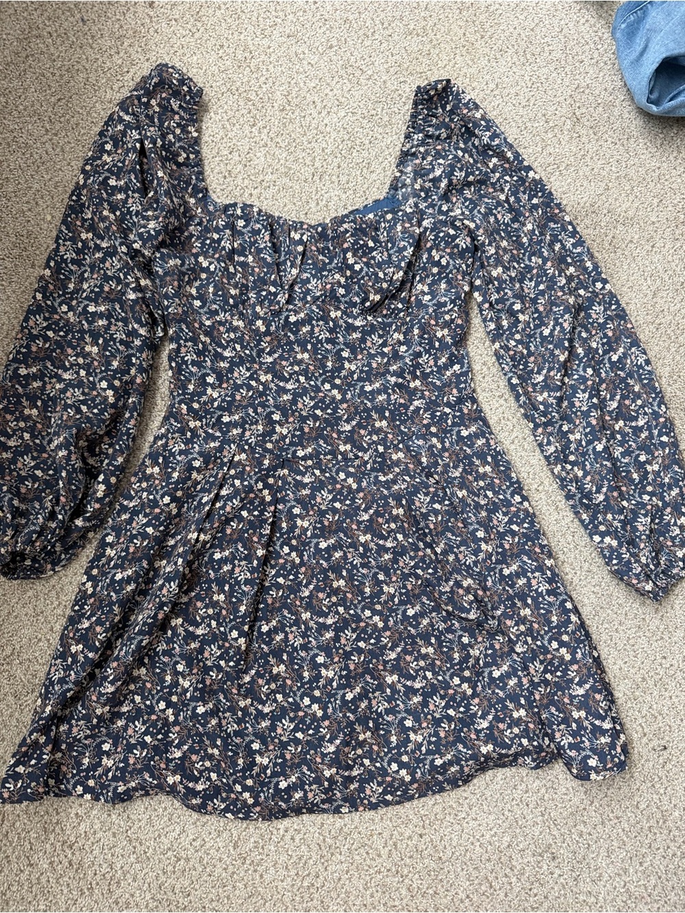 Navy Floral Long-Sleeve Dress